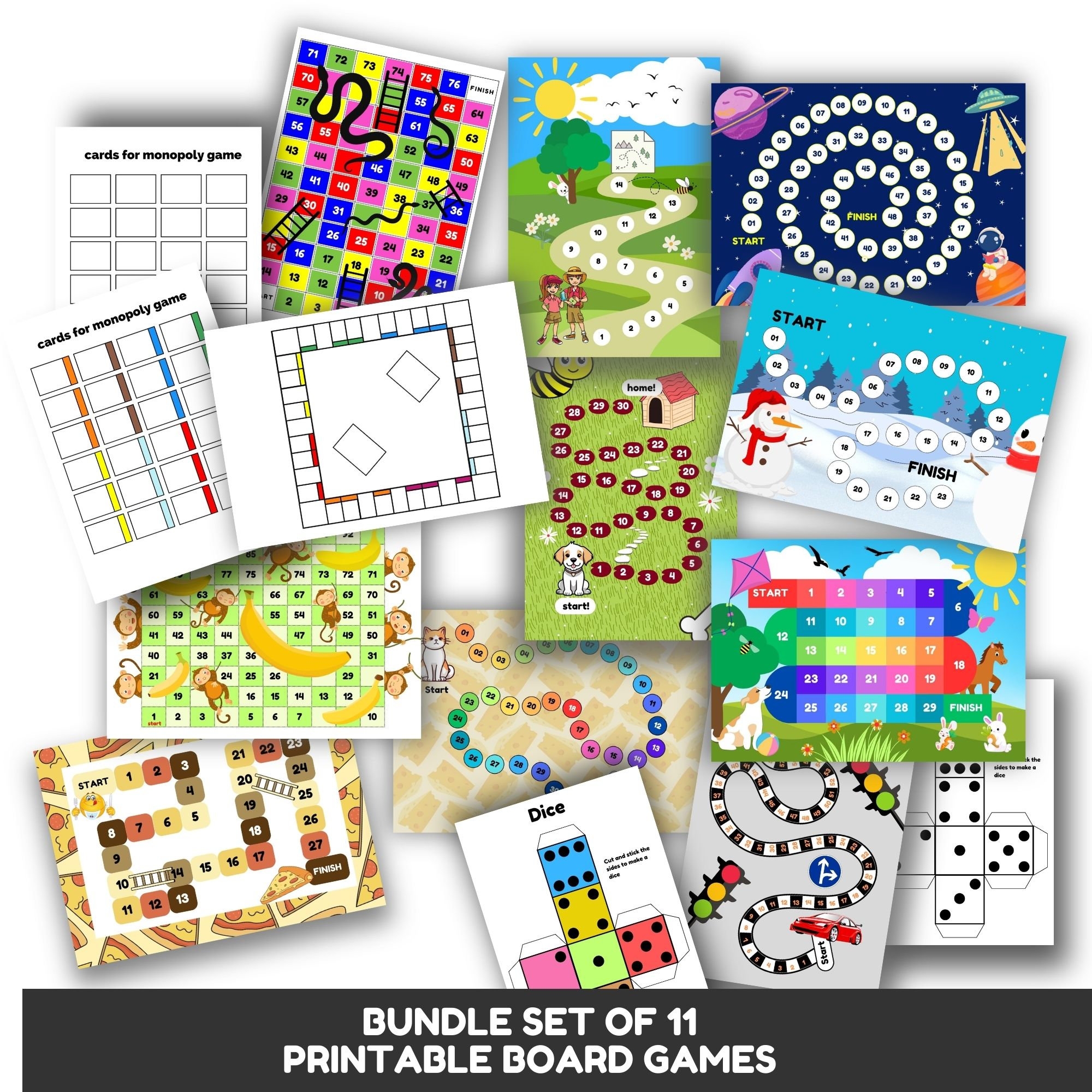 11 Printable Games For Kids Bundle Set Printable Dice Family Board Game KIDS Board Games PDF Downloadable Board Games Etsy