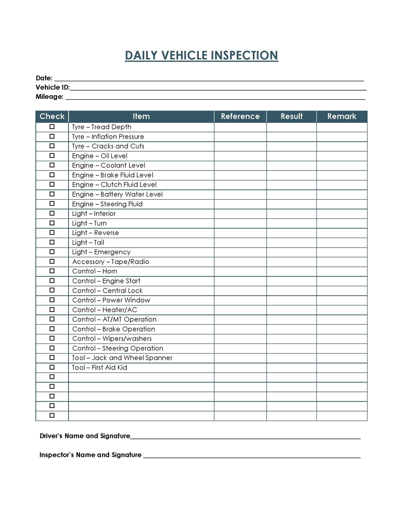 pdf printable vehicle inspection checklist