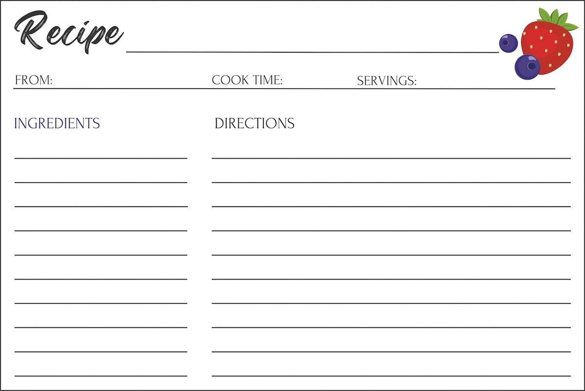 free printable recipe card template