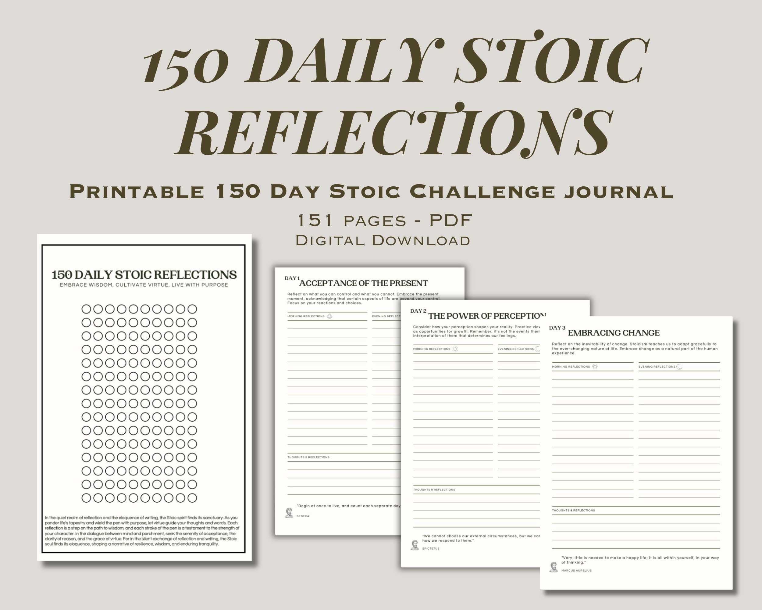 150 Day Stoic Reflection Journal Daily Meditations PDF Etsy