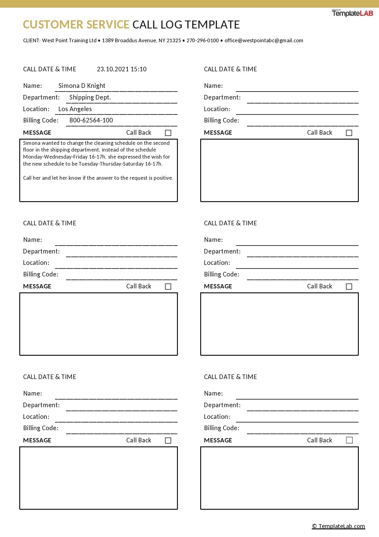 free printable printable call log template