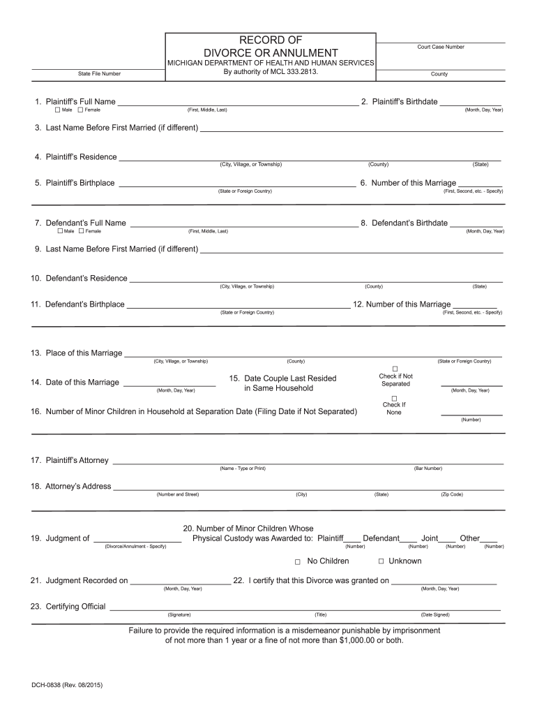 2015 2026 Form MI DCH 0838 Fill Online Printable Fillable Blank PdfFiller