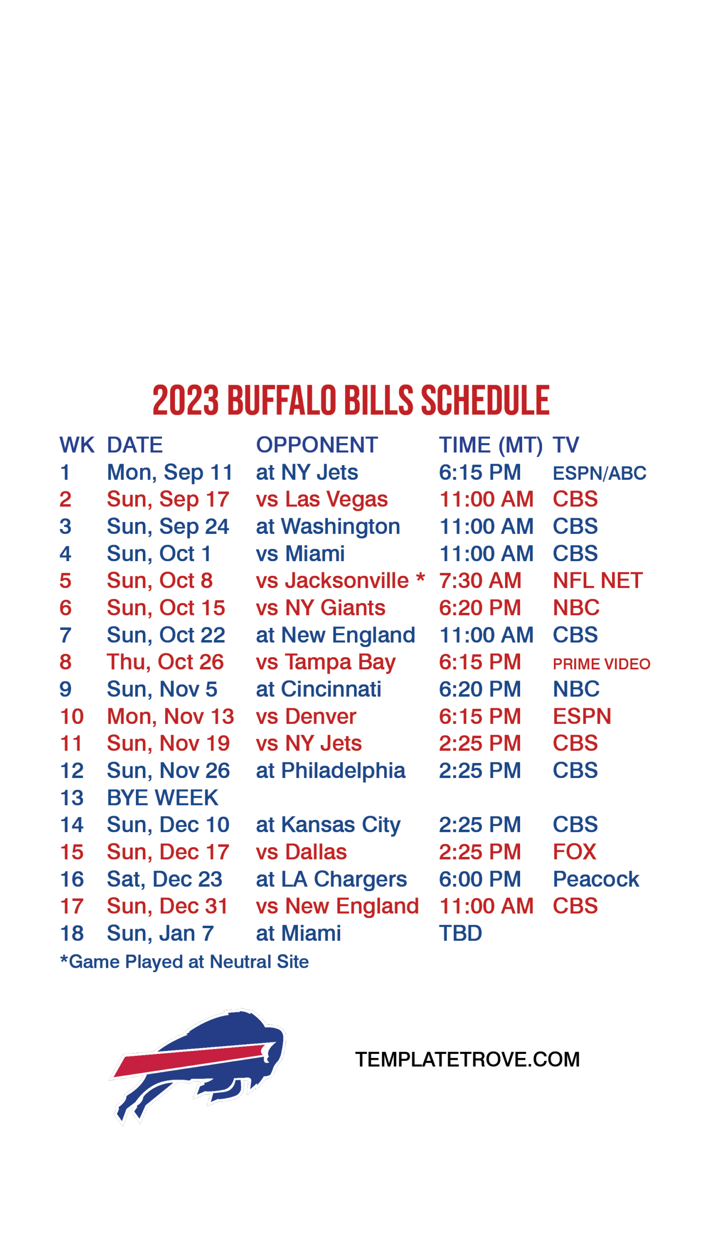 2023 2024 Buffalo Bills Lock Screen Schedule For IPhone 6 7 8 Plus