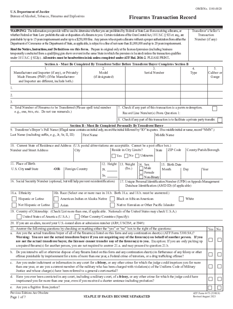 2023 2026 Form ATF 4473 Fill Online Printable Fillable Blank PdfFiller
