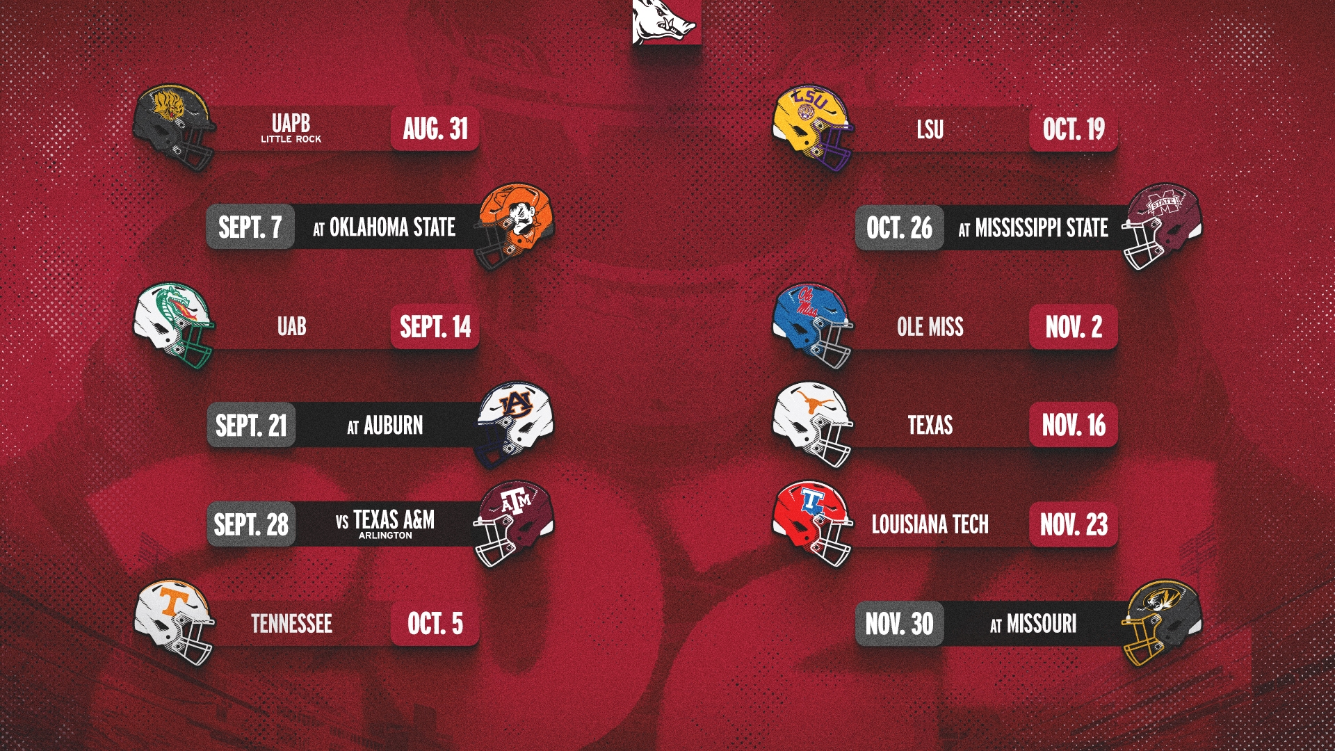 2024 Football Schedule Revealed Piggy Style Arkansas Razorbacks