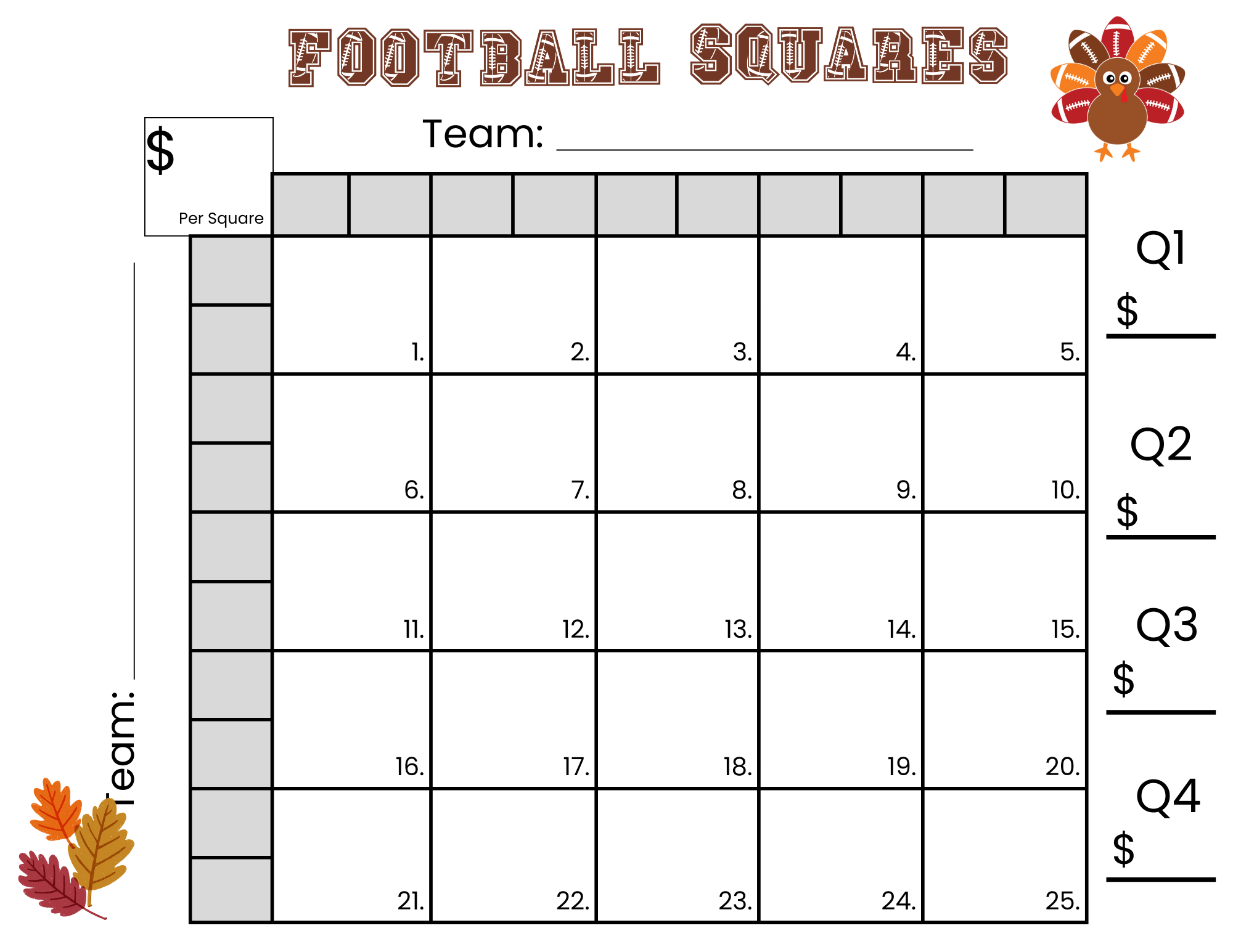 football squares printable
