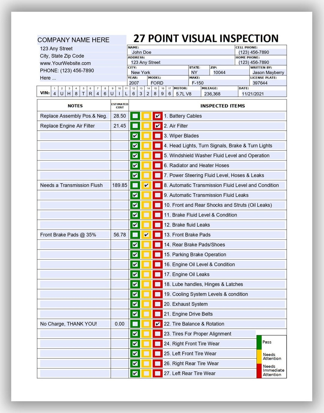 27 Point Visual Vehicle Inspection Form Fillable PDF Multi point Vehicle Inspection Checklist Printable Vehicle Inspection Worksheet Etsy