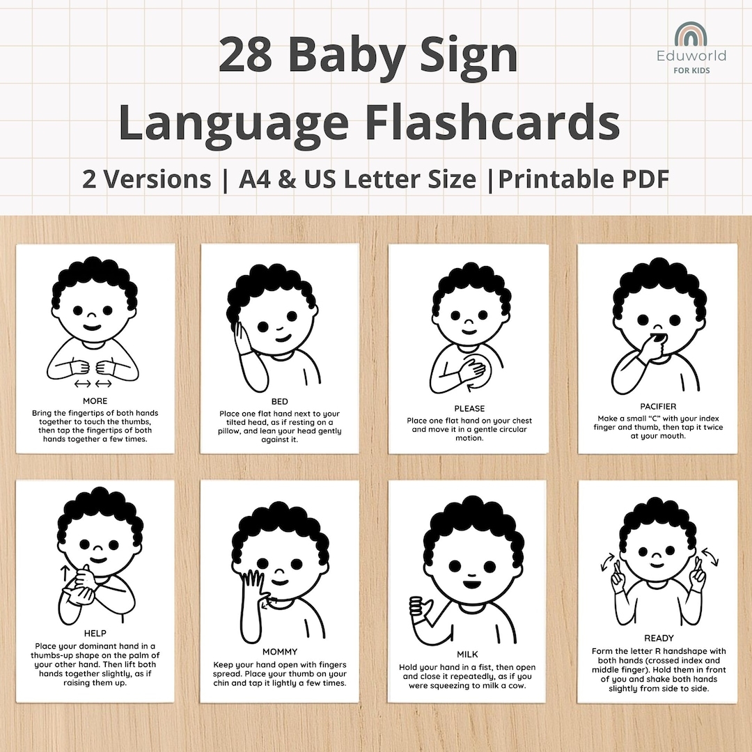 28 Baby Sign Language Flash Cards ASL Signs Flashcards Common Signs For Easy ASL Learning Homeschool Autism Classroom Supports PDF Etsy Ireland