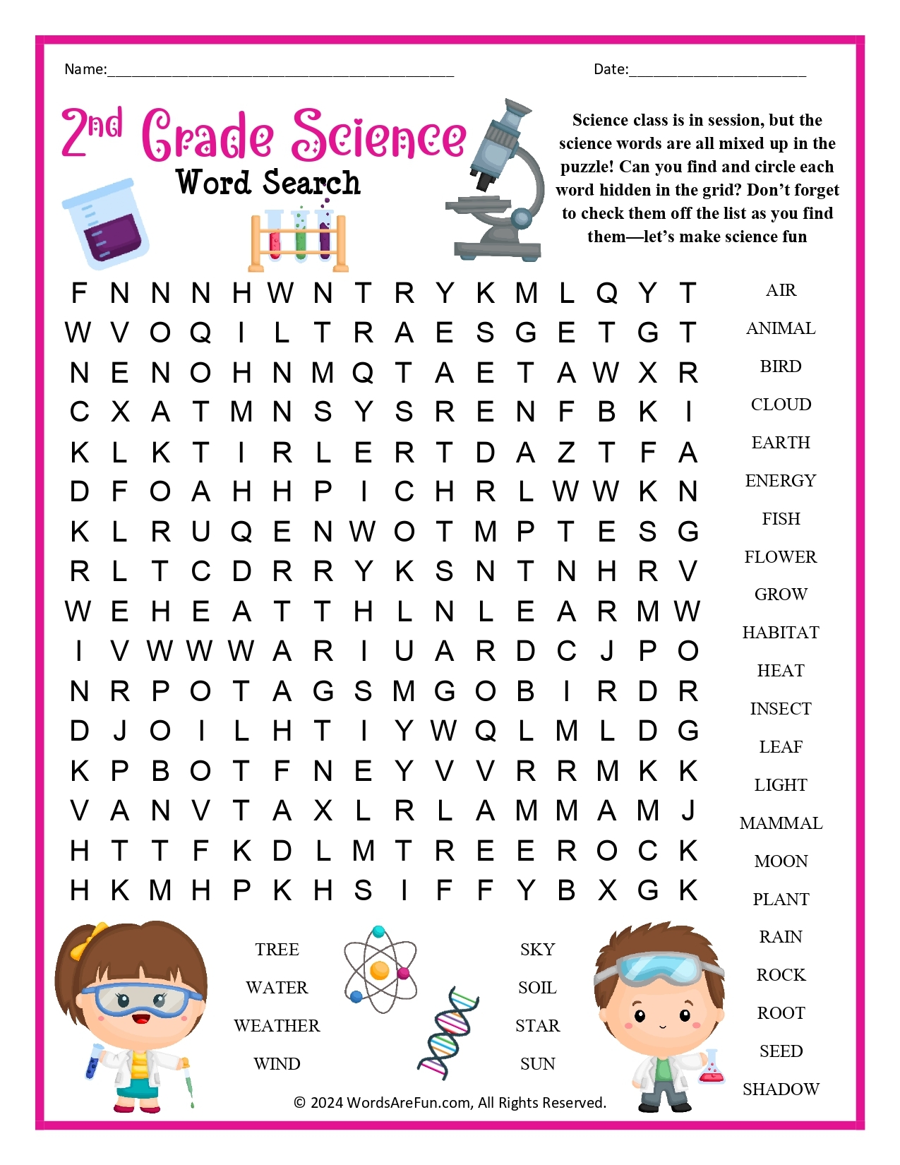 2nd Grade Science Word Search