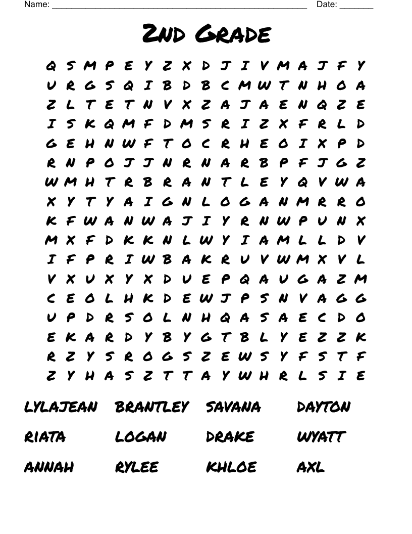 word search for 2nd graders