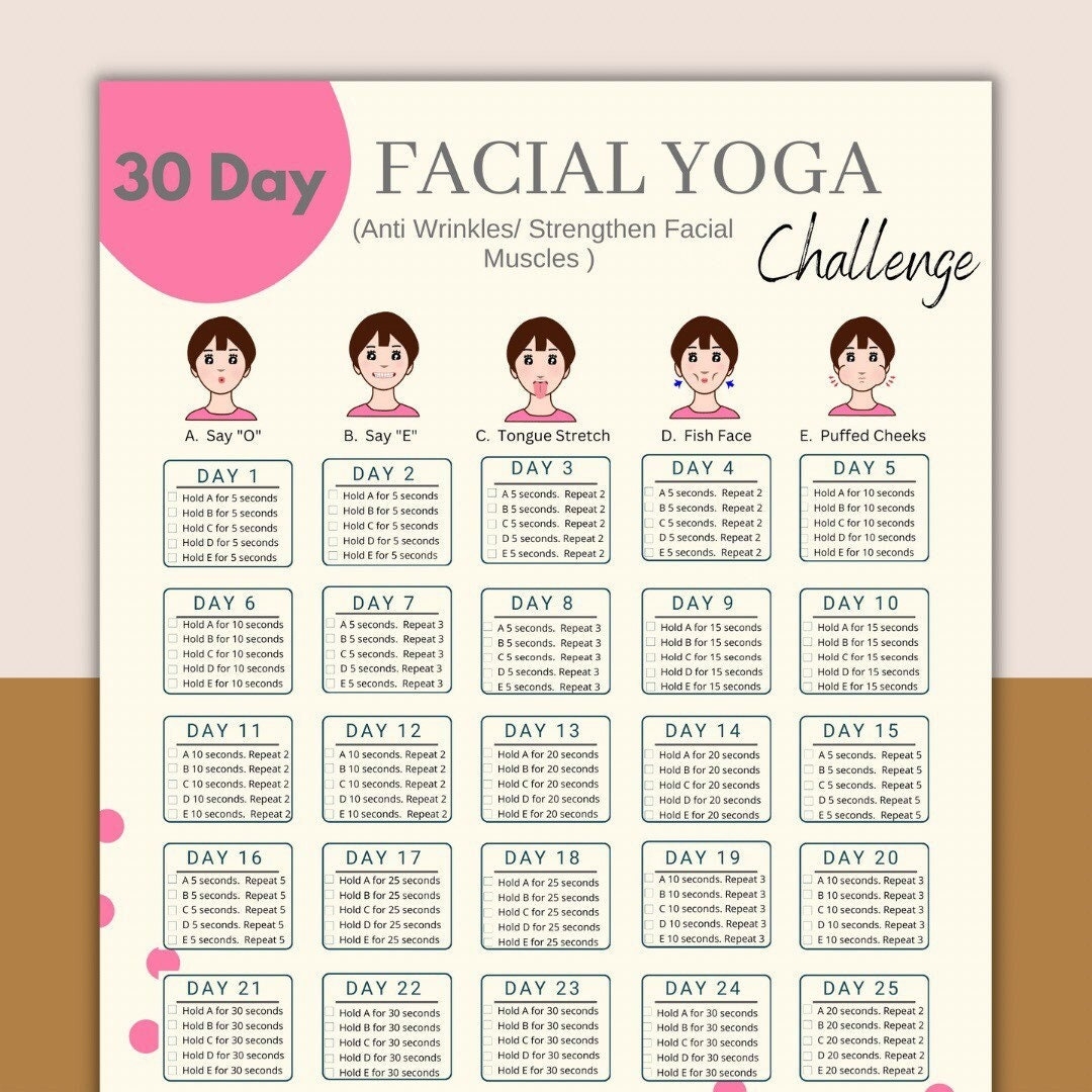 30 Day Facial Yoga Exercise Wrinkle Removal Tips Anti Aging Facial Challenge Facial Yoga Routine Daily Facial Exercise 30 Day Challenge Etsy Ireland