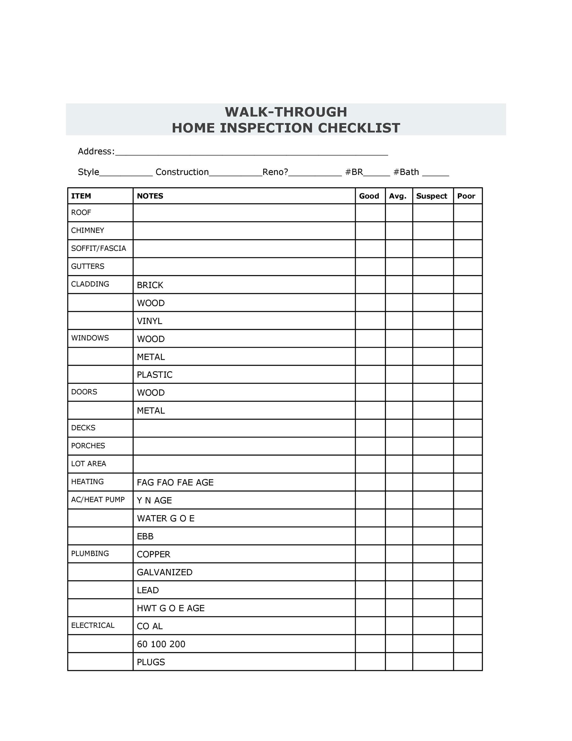 printable home inspection checklist pdf