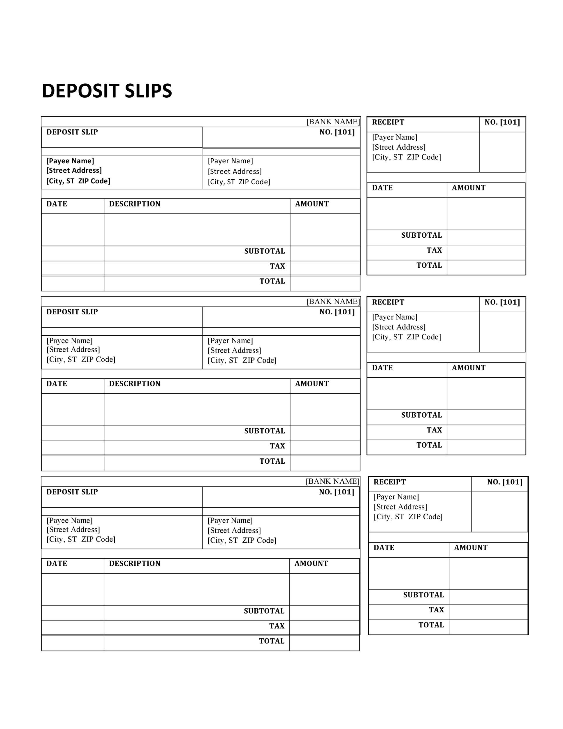 free printable printable deposit slip template