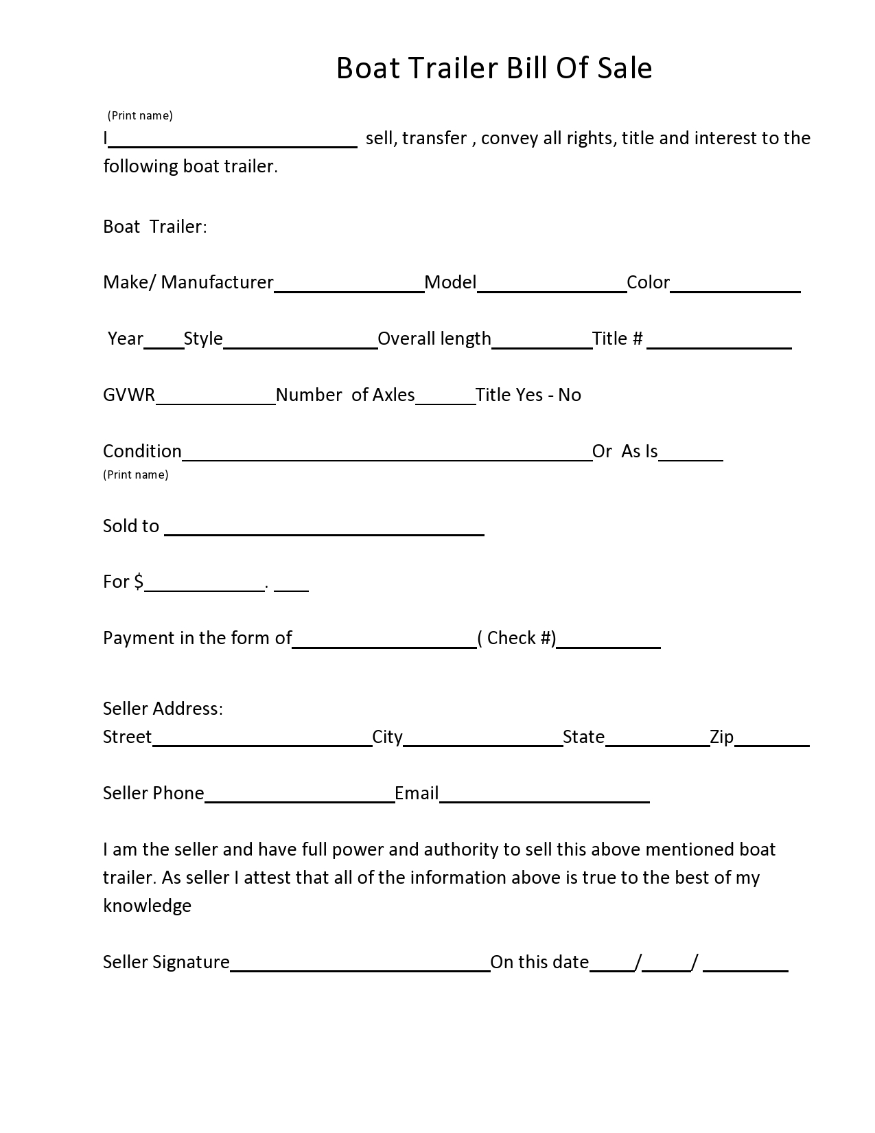 printable trailer bill of sale pdf