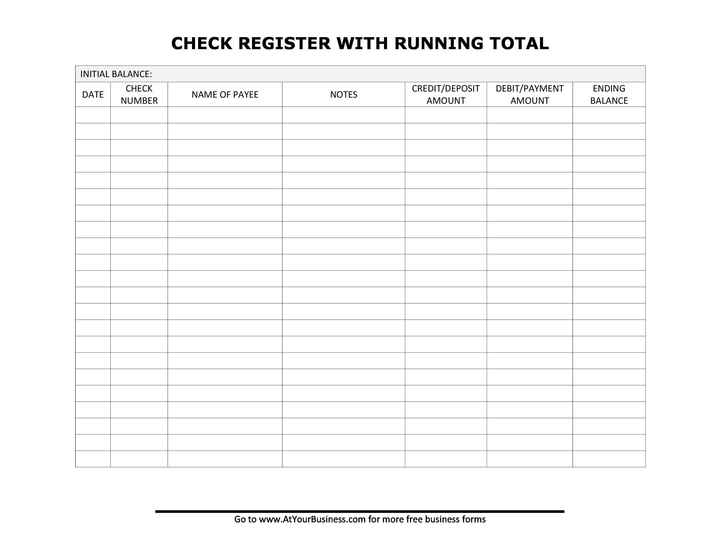 printable checkbook register free pdf