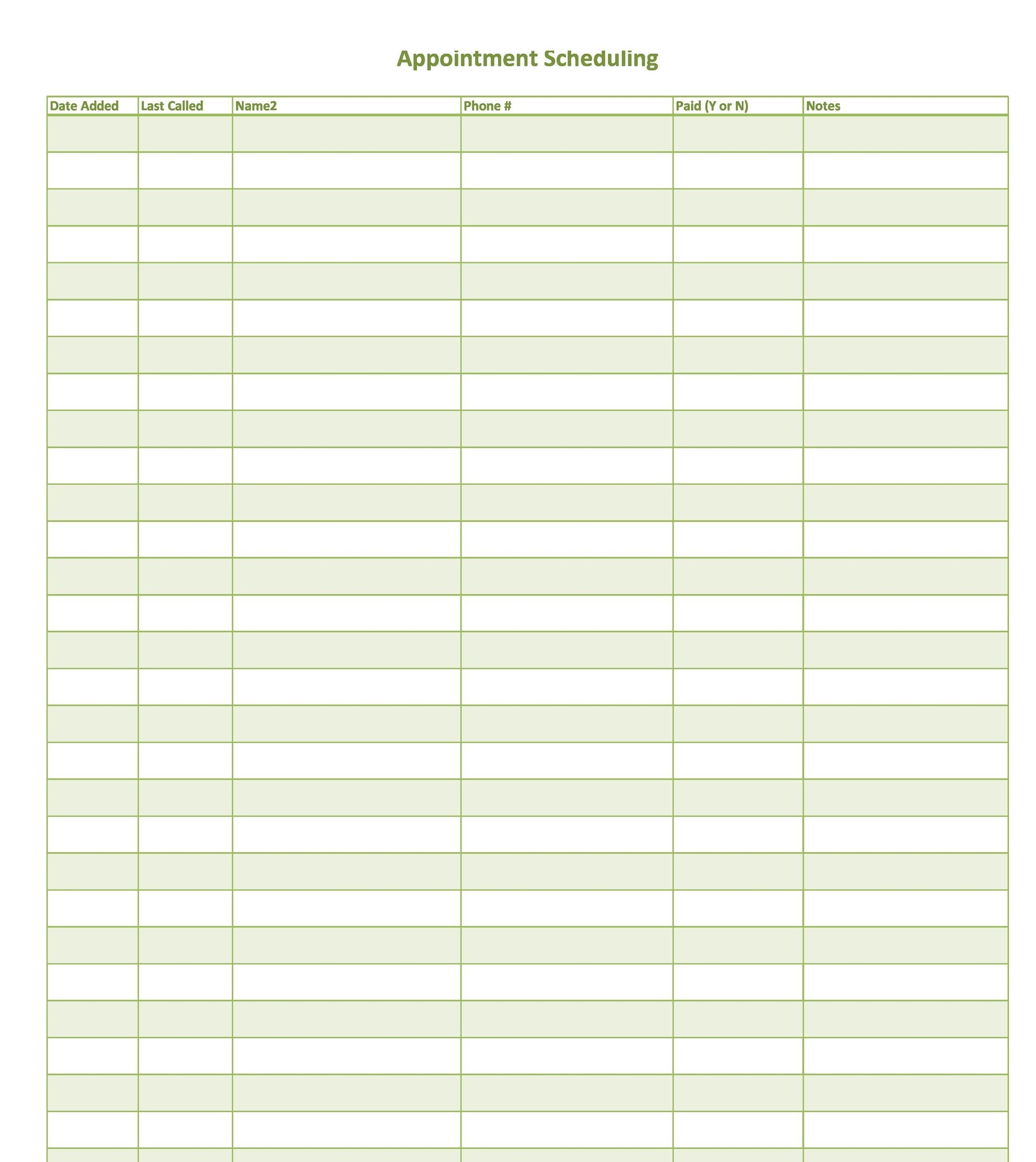 pdf free printable appointment sheets