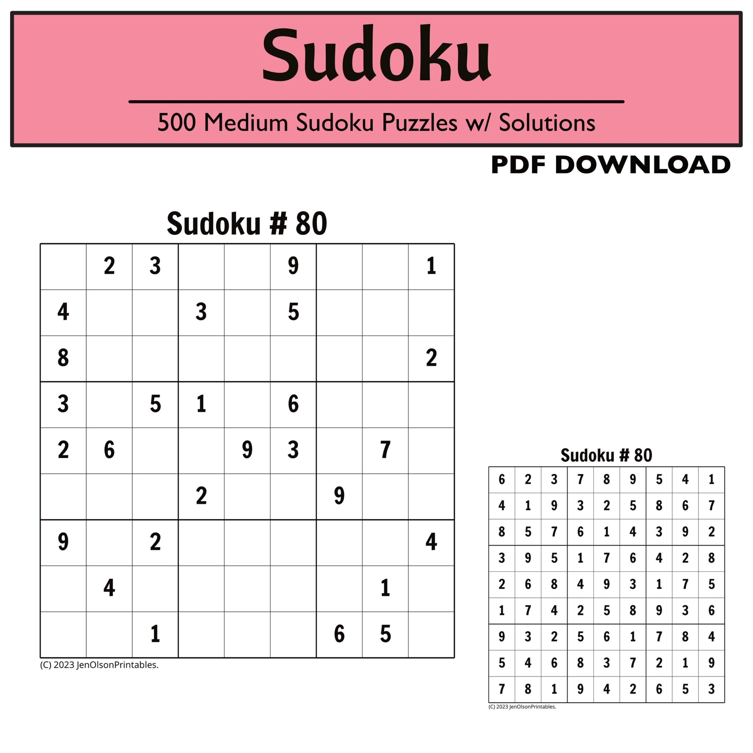 500 Medium Sudoku Etsy