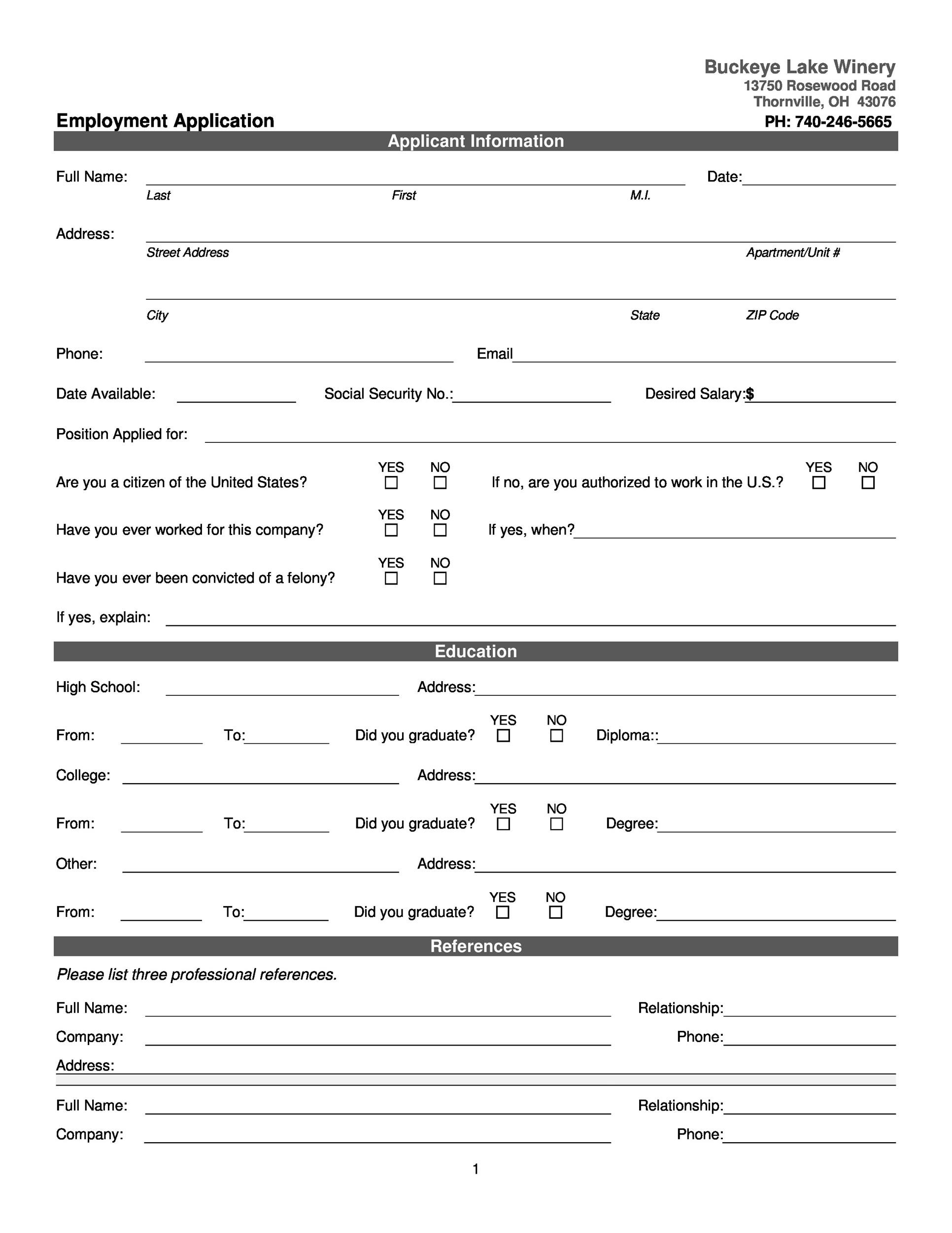 printable employment application pdf