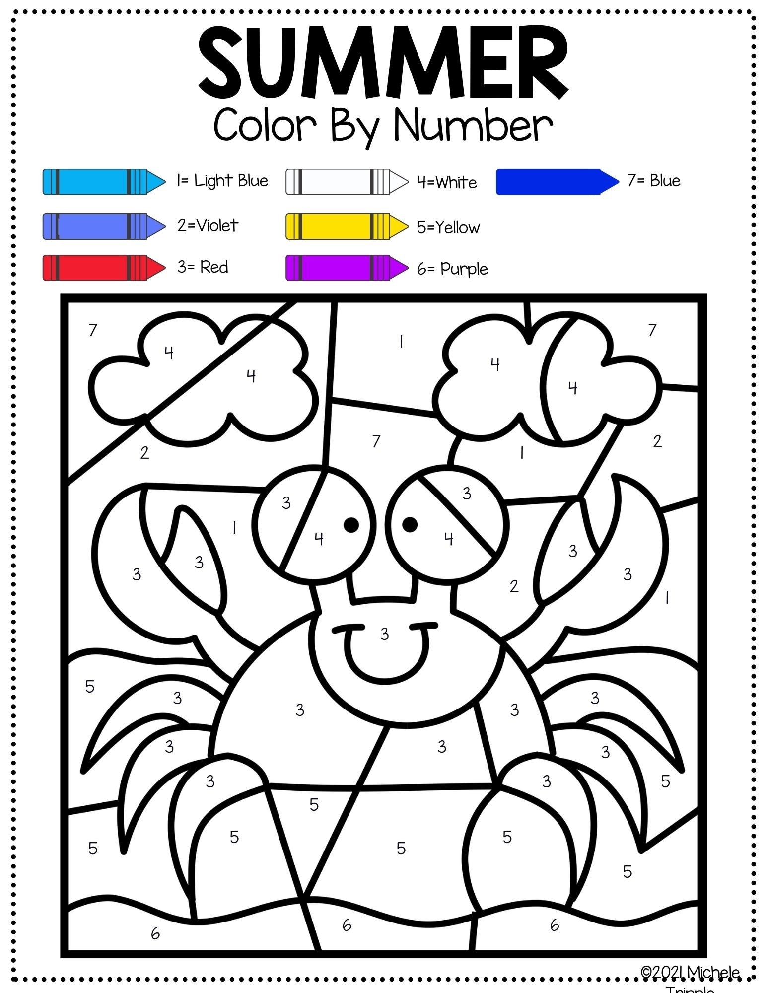 6 Summer Color By Number Summer themed Color By Number Beach Vacation Color By Number Easy Color By Number Summer Activity For Kids Etsy