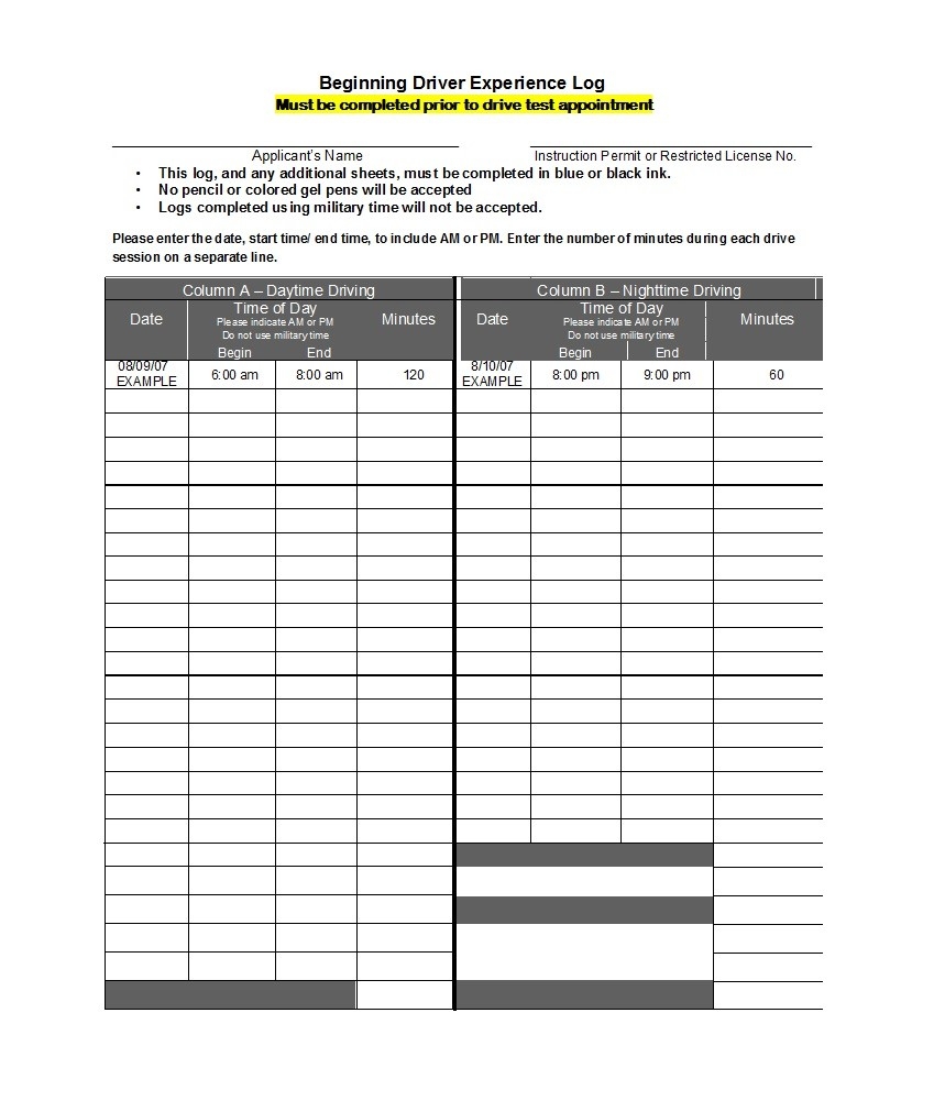 61 Printable Driver s Daily Log Books Templates Examples 