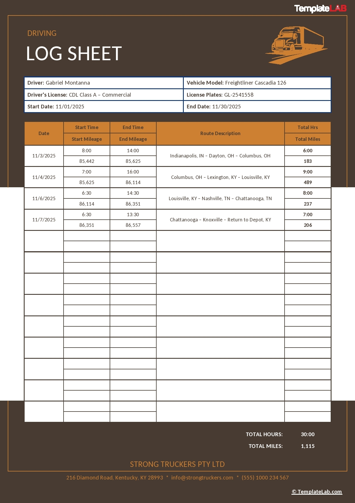 printable driver daily log sheet template