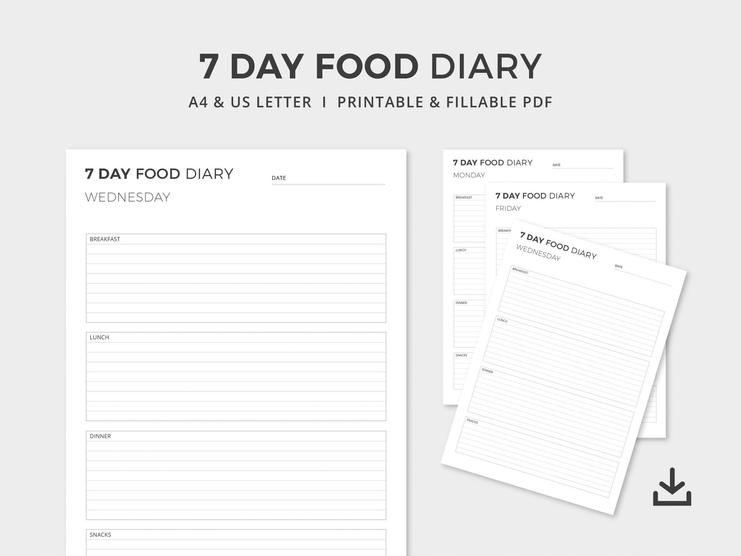 7 Day Food Diary Printable Meal Planner A4 US Letter digital Download Etsy