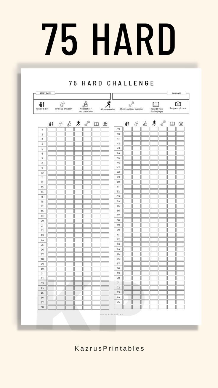pdf printable 75 hard challenge tracker