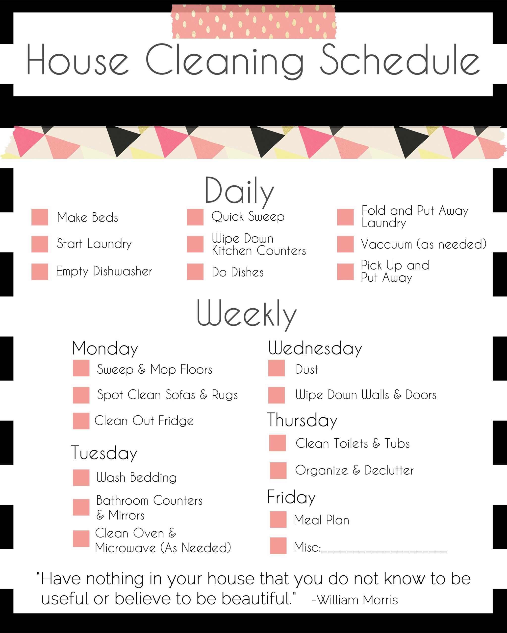 printable house cleaning checklist