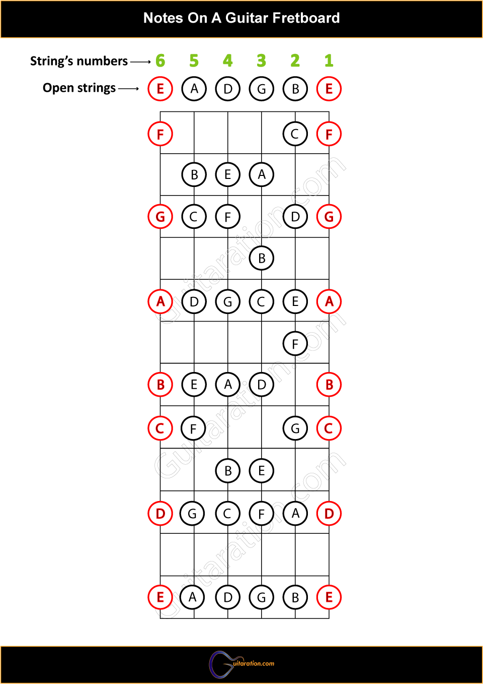 A Helpful Illustrated Guitar Fretboard Notes Guide 