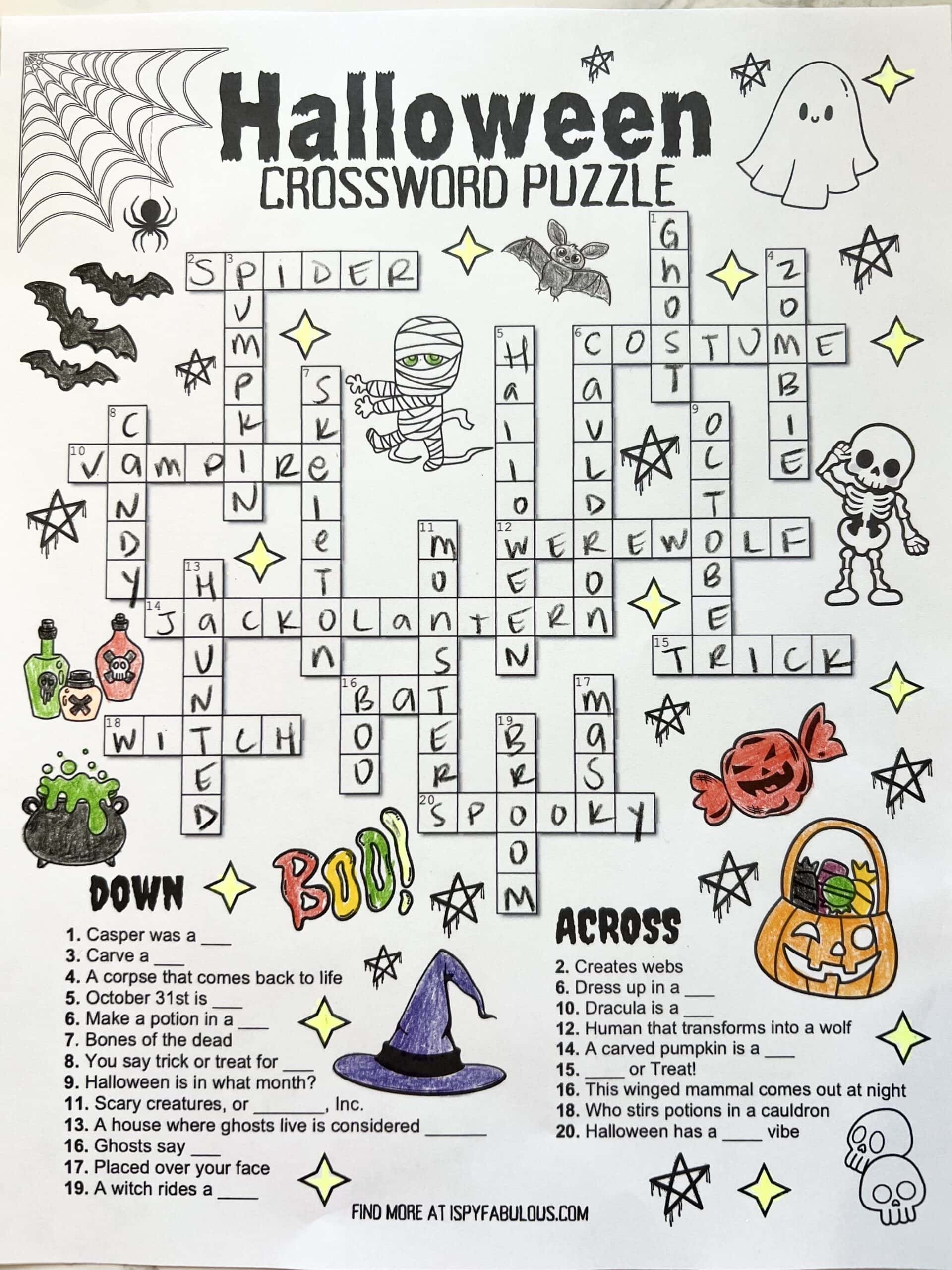 halloween crossword printable