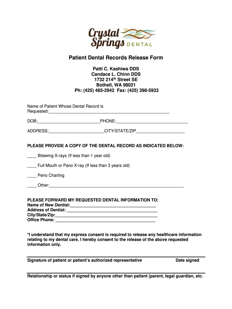 Ada Dental Records Release Form Fill Out Sign Online DocHub