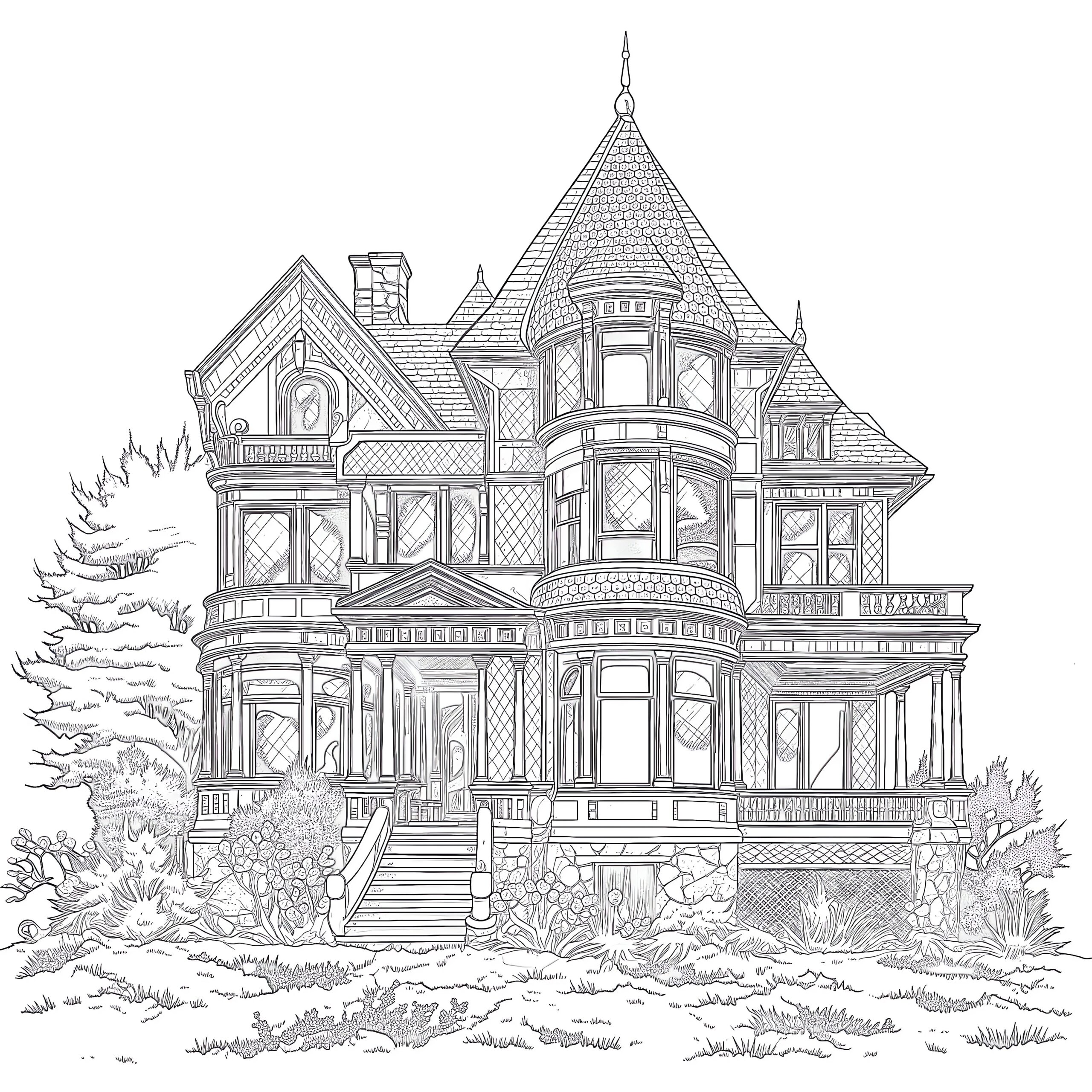 house coloring book page