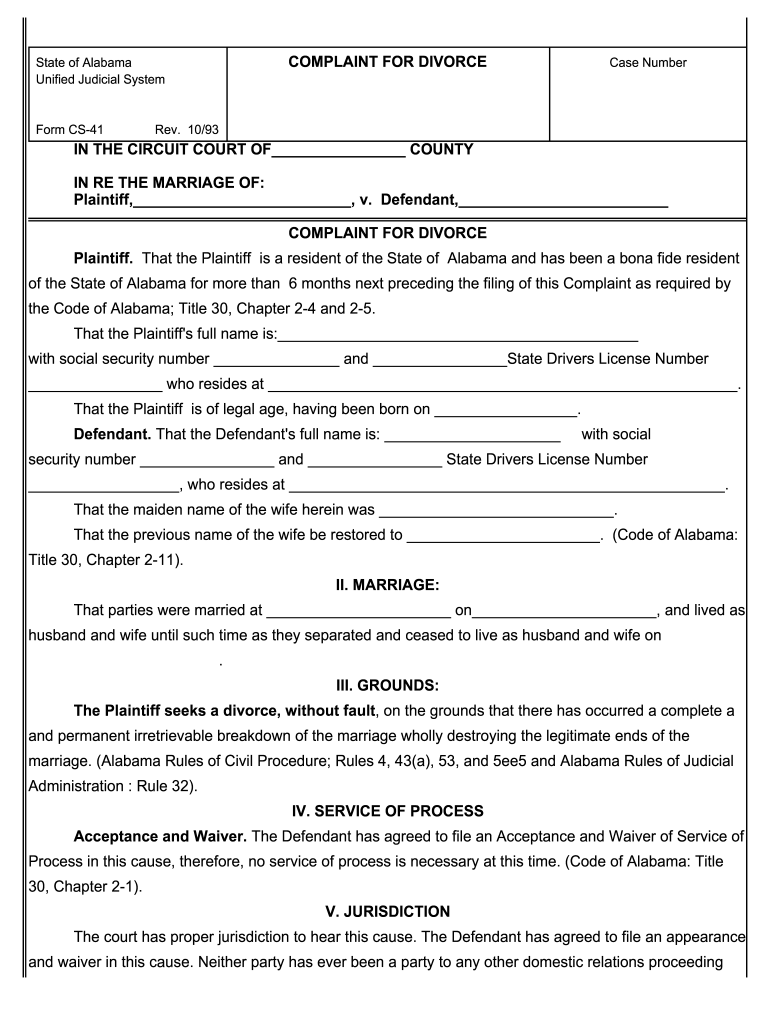 AL Form CS 41 Fill Online Printable Fillable Blank PdfFiller