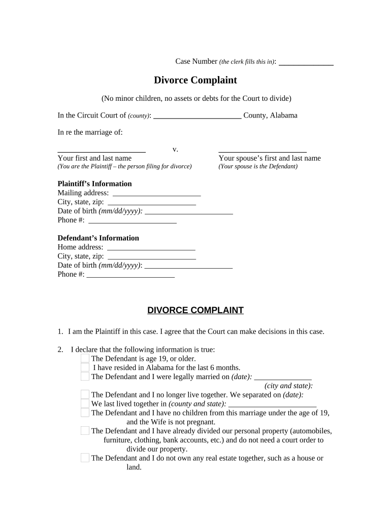 Alabama Complaint Divorce Fill Out Sign Online DocHub