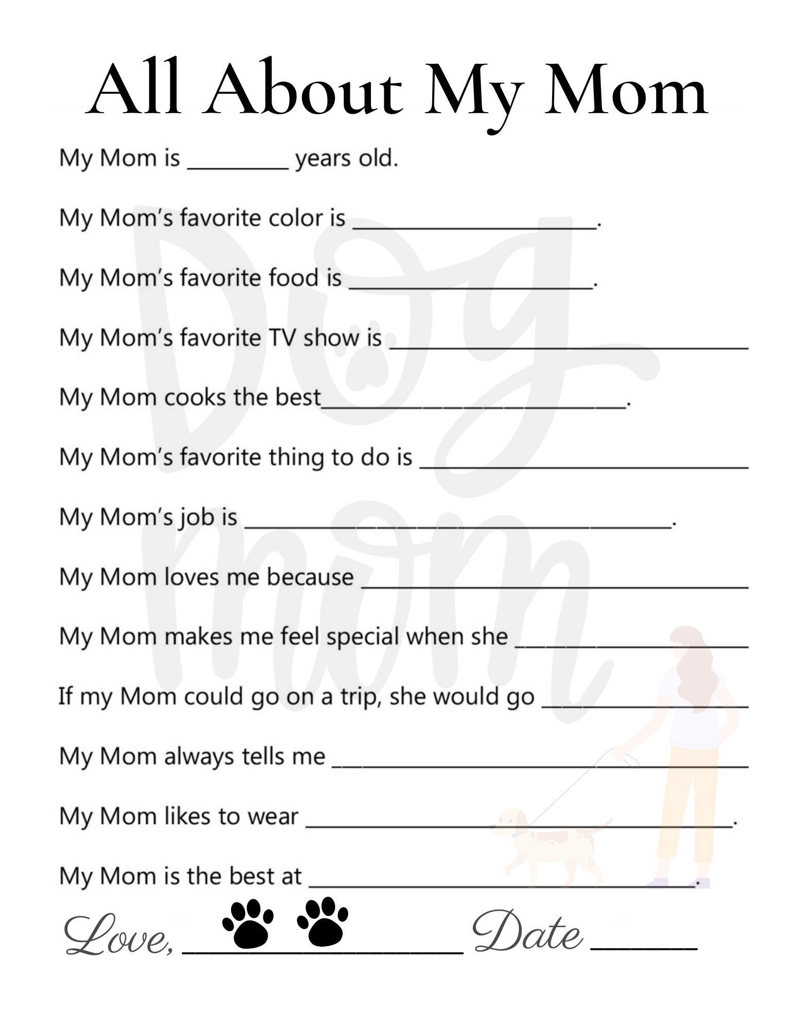 all about my mom printable