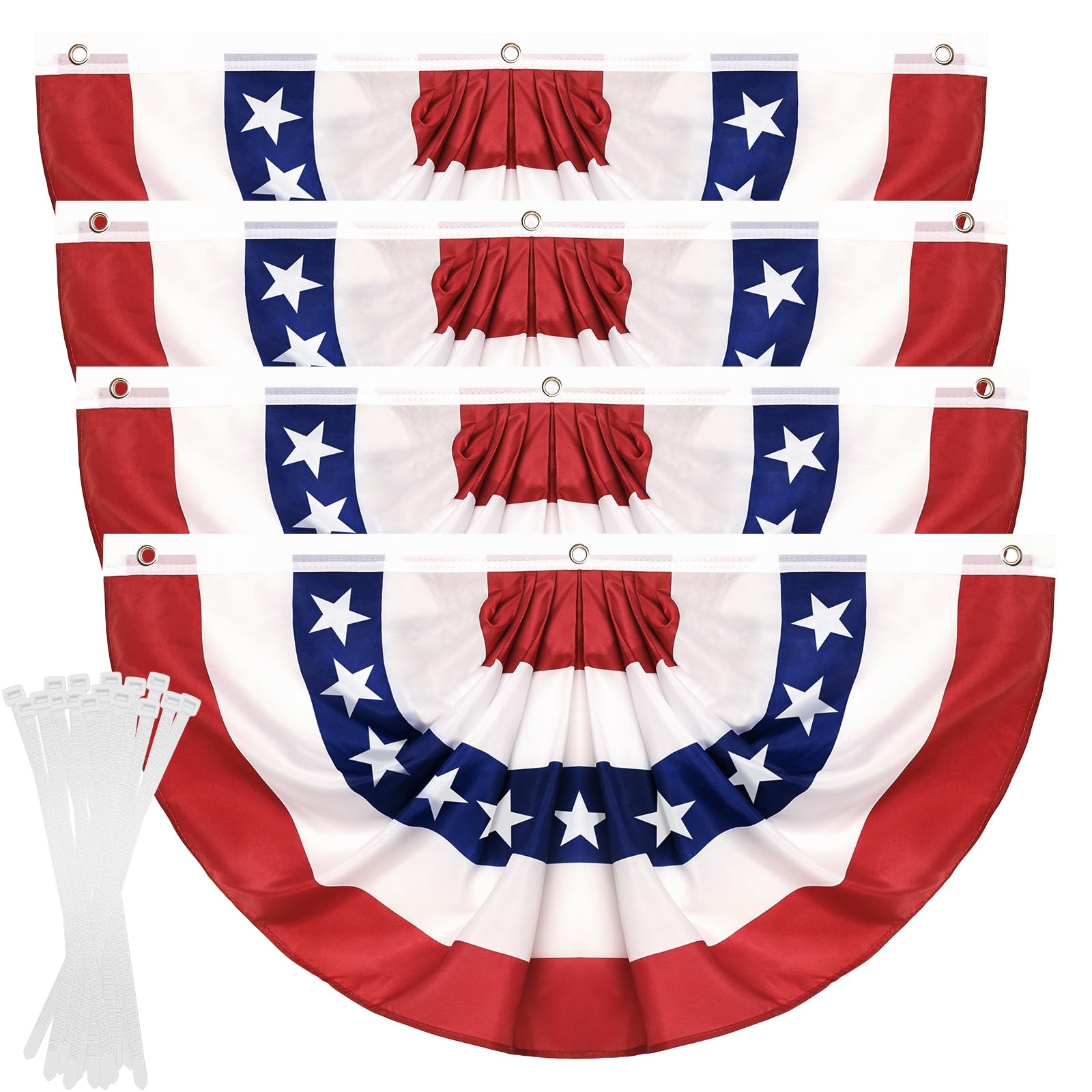Amazon 4Pack 2x4 FT American Flag Bunting 4th Of July Decorations Fourth Of July Patriotic Bunting With Zip Ties Red White Blue Pleated Fan Flag Banners Independence Day Memorial Day Decor