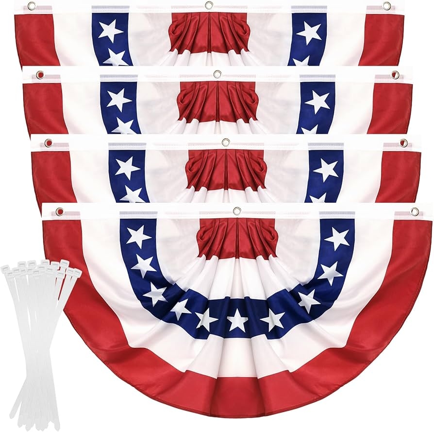 Amazon 4Pack 2x4 FT American Flag Bunting 4th Of July Decorations Fourth Of July Patriotic Bunting With Zip Ties Red White Blue Pleated Fan Flag Banners Independence Day Memorial Day Decor