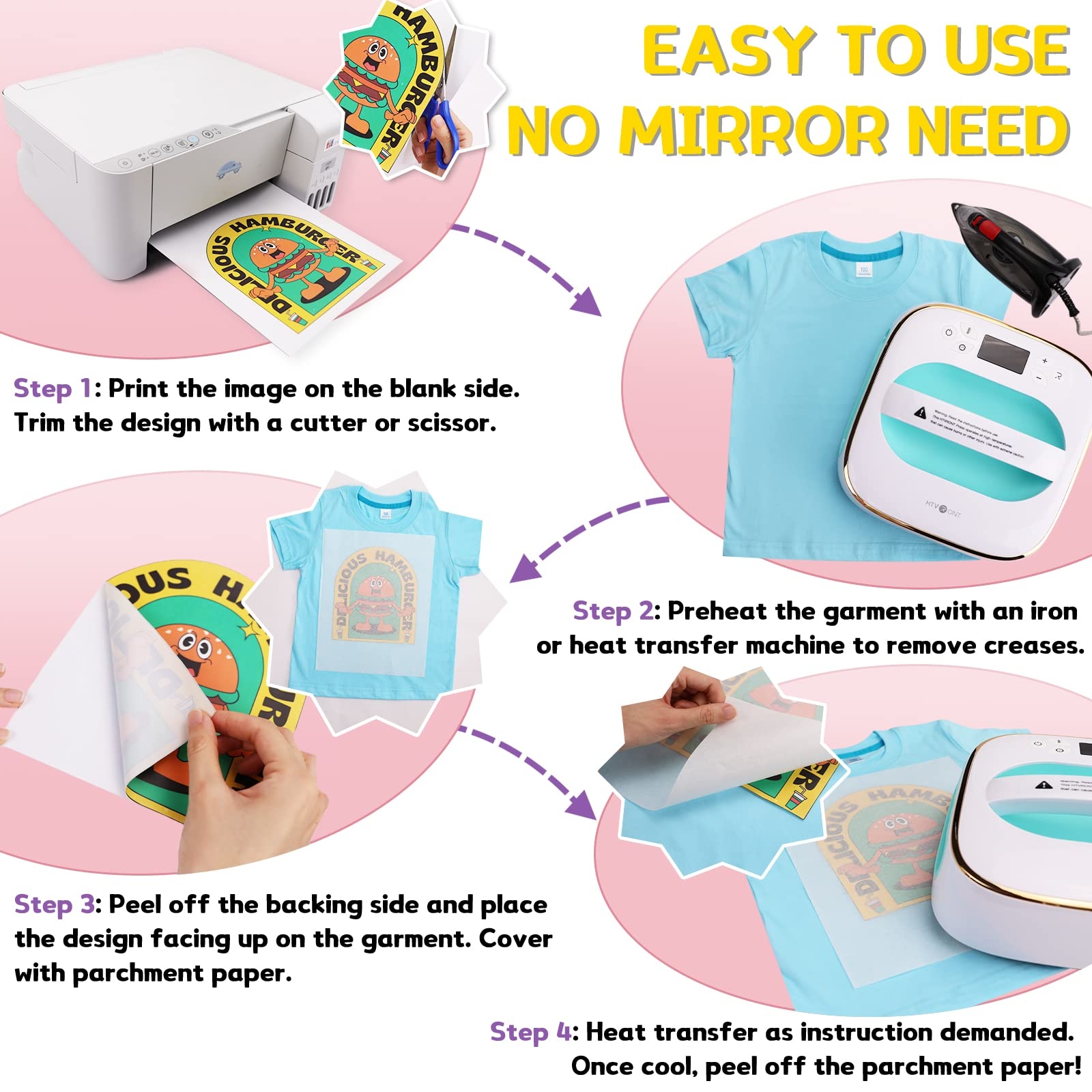 Amazon HTVRONT Heat Transfer Paper For Light T Shirts 30 Pack 8 5x11 Printable Heat Transfer Vinyl For Inkjet Printer Easy To Use Iron On Transfer Paper Vibrant Color Durable Soft Arts 