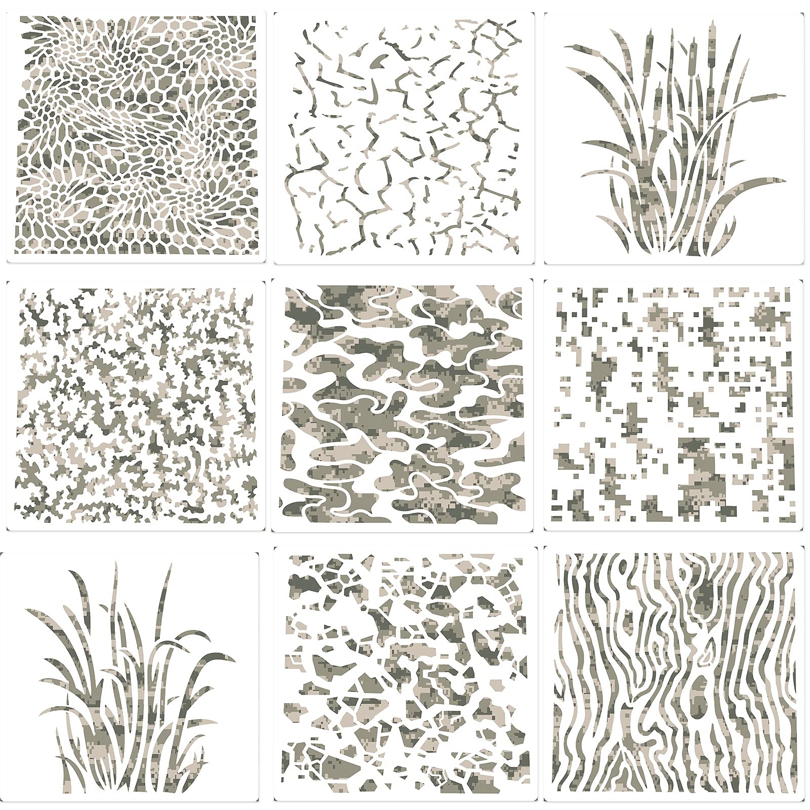 Amazon Outus 9 Pieces Camo Print Stencils Camouflage Painting Templates Reusable Grass Pattern Stencils Green Camo For DIY Scrapbooking Painting On Wood Crafts 11 8 X 11 8 Inch Arts Crafts Sewing