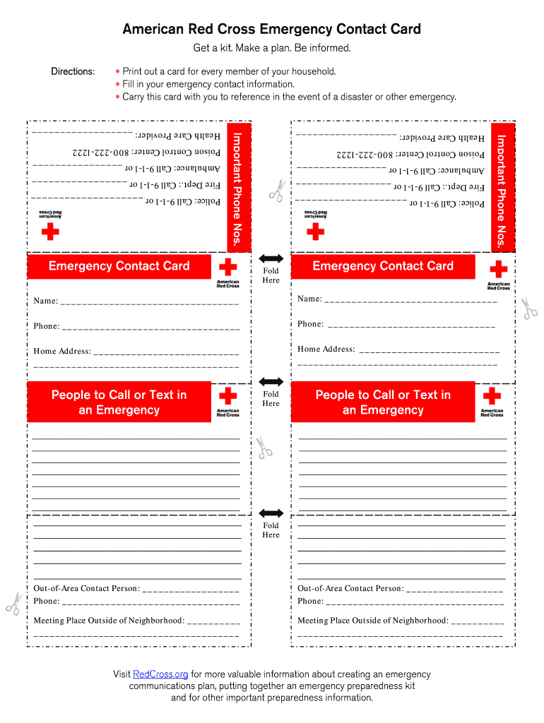 American Red Cross Emergency Contact Card Form Fill Online Printable Fillable Blank PdfFiller