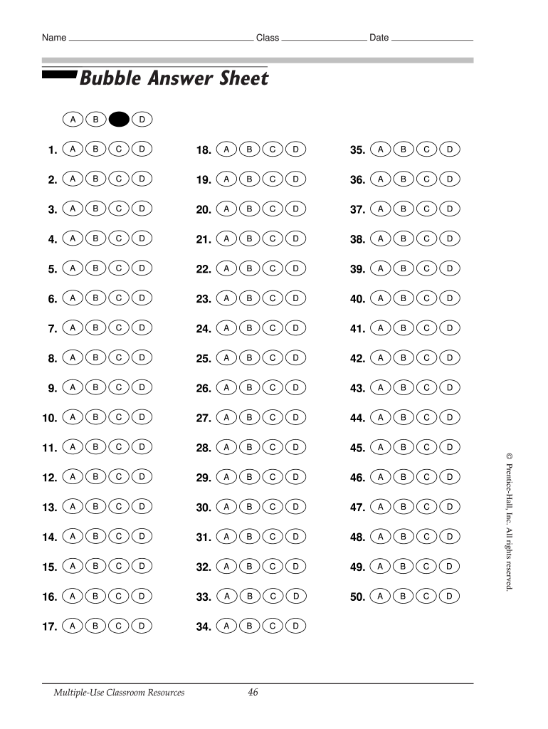 Answer Sheet Fill Online Printable Fillable Blank PdfFiller