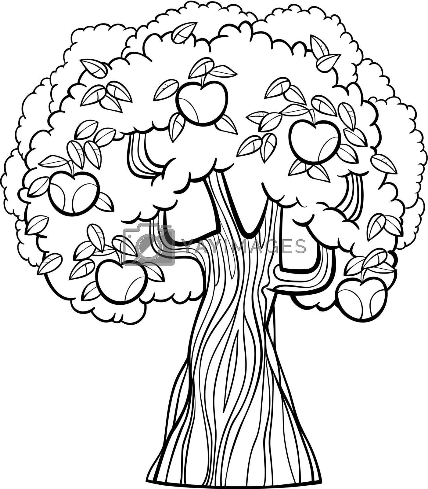 Apple Tree Cartoon For Coloring Book By Izakowski Vectors Illustrations With Unlimited Downloads Yayimages