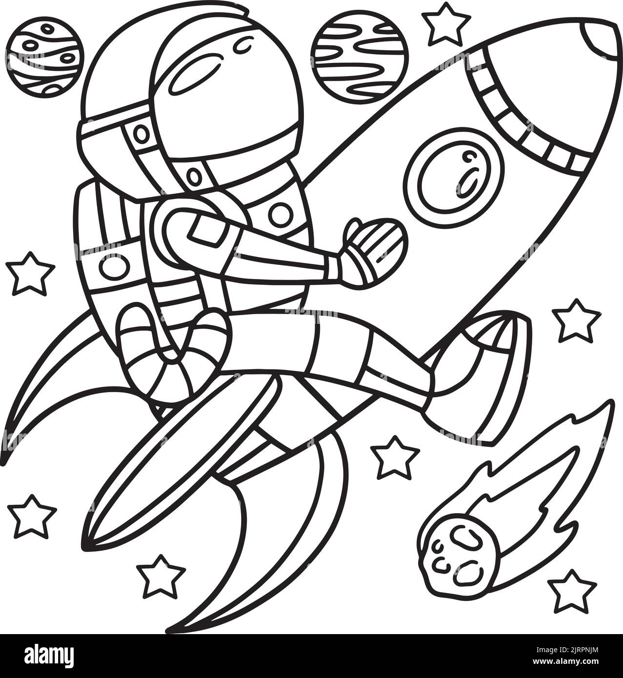 Astronaut Riding On A Rocket Ship Coloring Page Stock Vector Image Art Alamy
