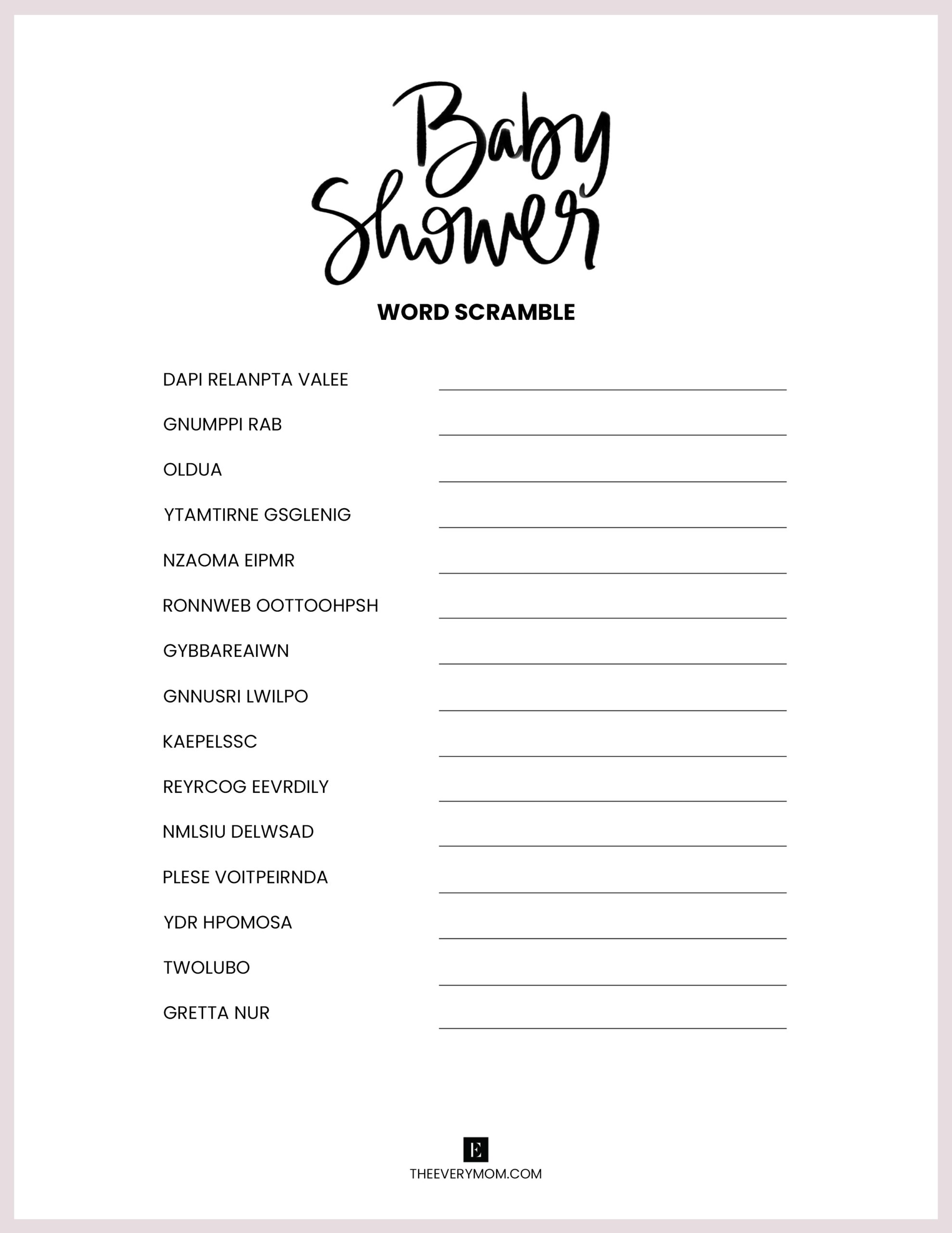 free printable baby shower games pdf