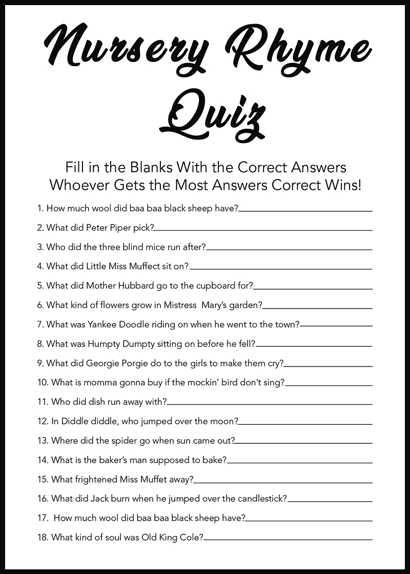 Baby Shower Games Free Printables Nursery Rhymes IncrediBundles