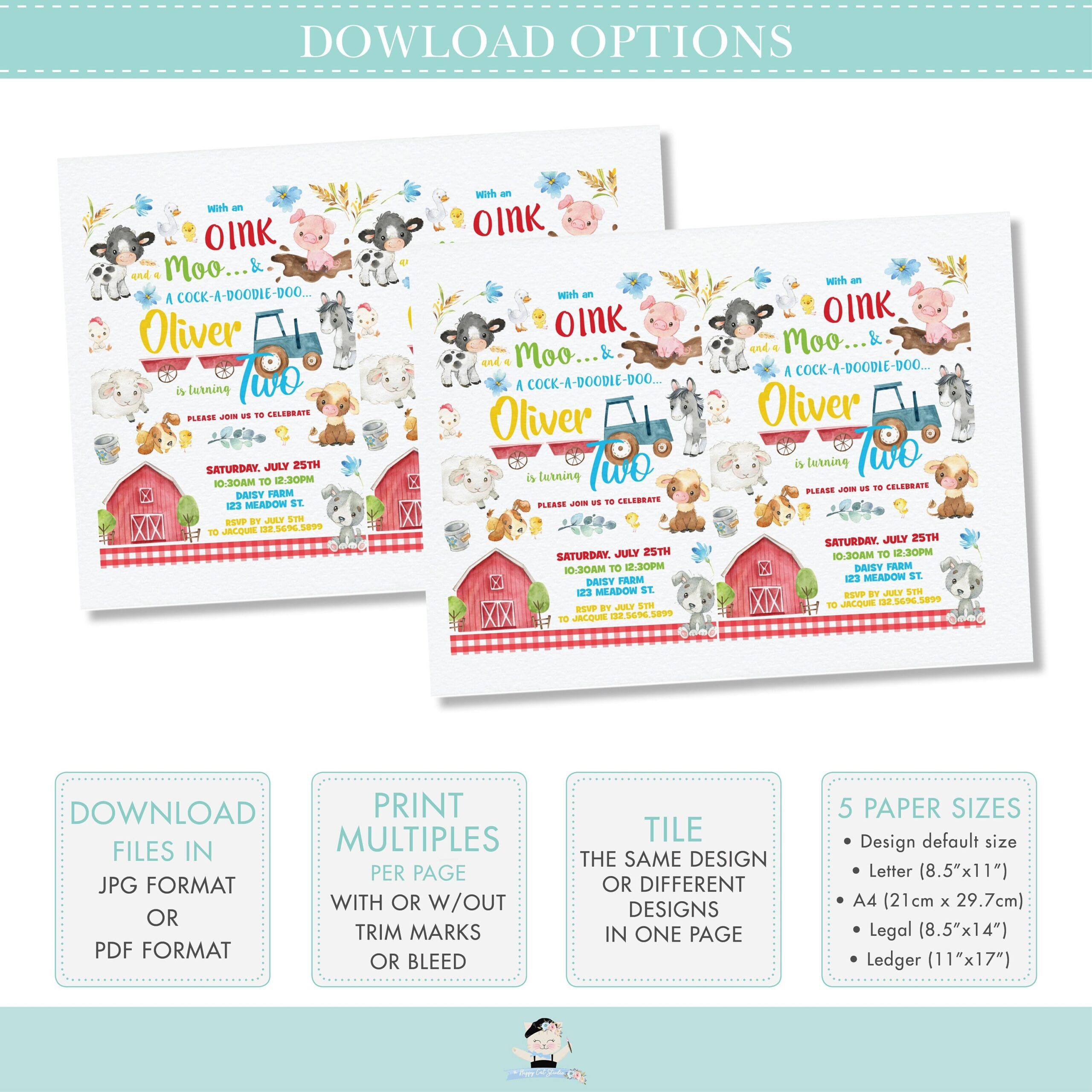 Barnyard Party Invitation EDITABLE TEMPLATE Cute Farm Animals 1st First Birthday Invite Printable Colorful Diy Pdf INSTANT Download BY4 Etsy