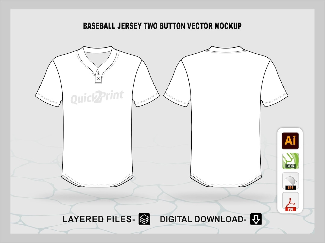 Baseball Jersey Two Button Mockup Template Layered Illustrator Vector Mockup For Techpack Cad Ai Cdr Pdf Eps Files Instant Download Etsy