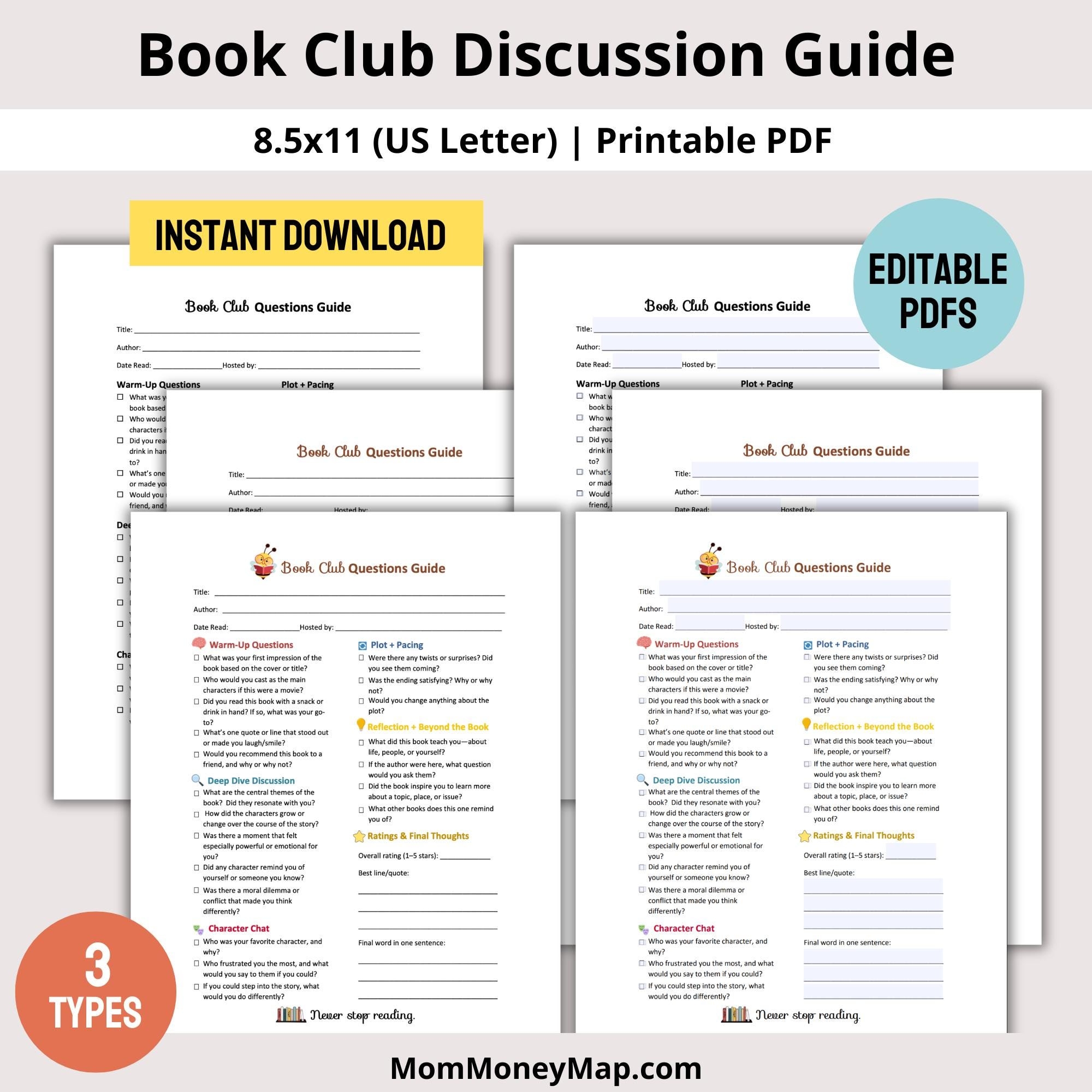 printable book club discussion questions pdf