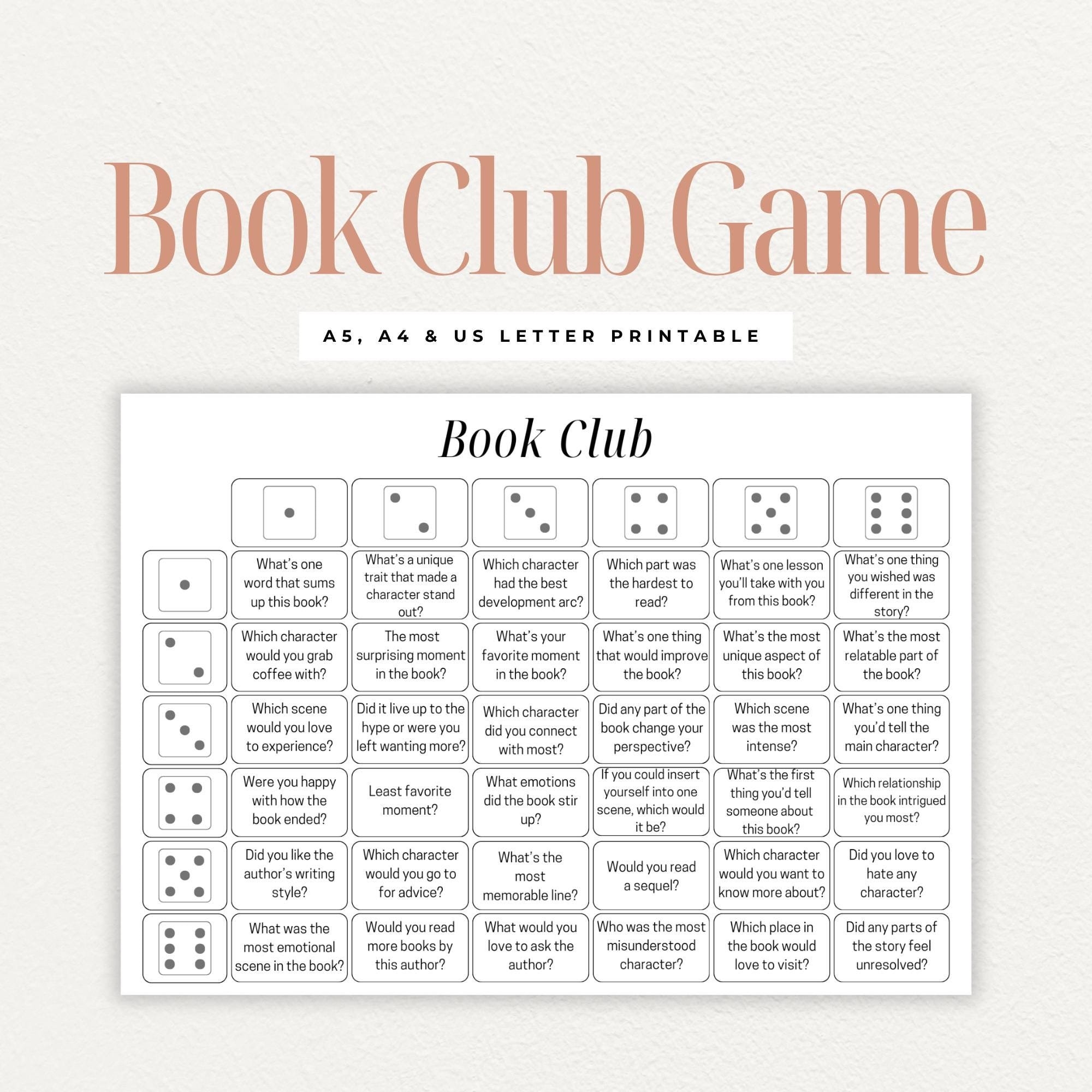 Book Club Discussion Questions Printable Book Club Cards Discussion Prompts Book Review Dice Game Get To Know You Book Club Ice Breaker Etsy