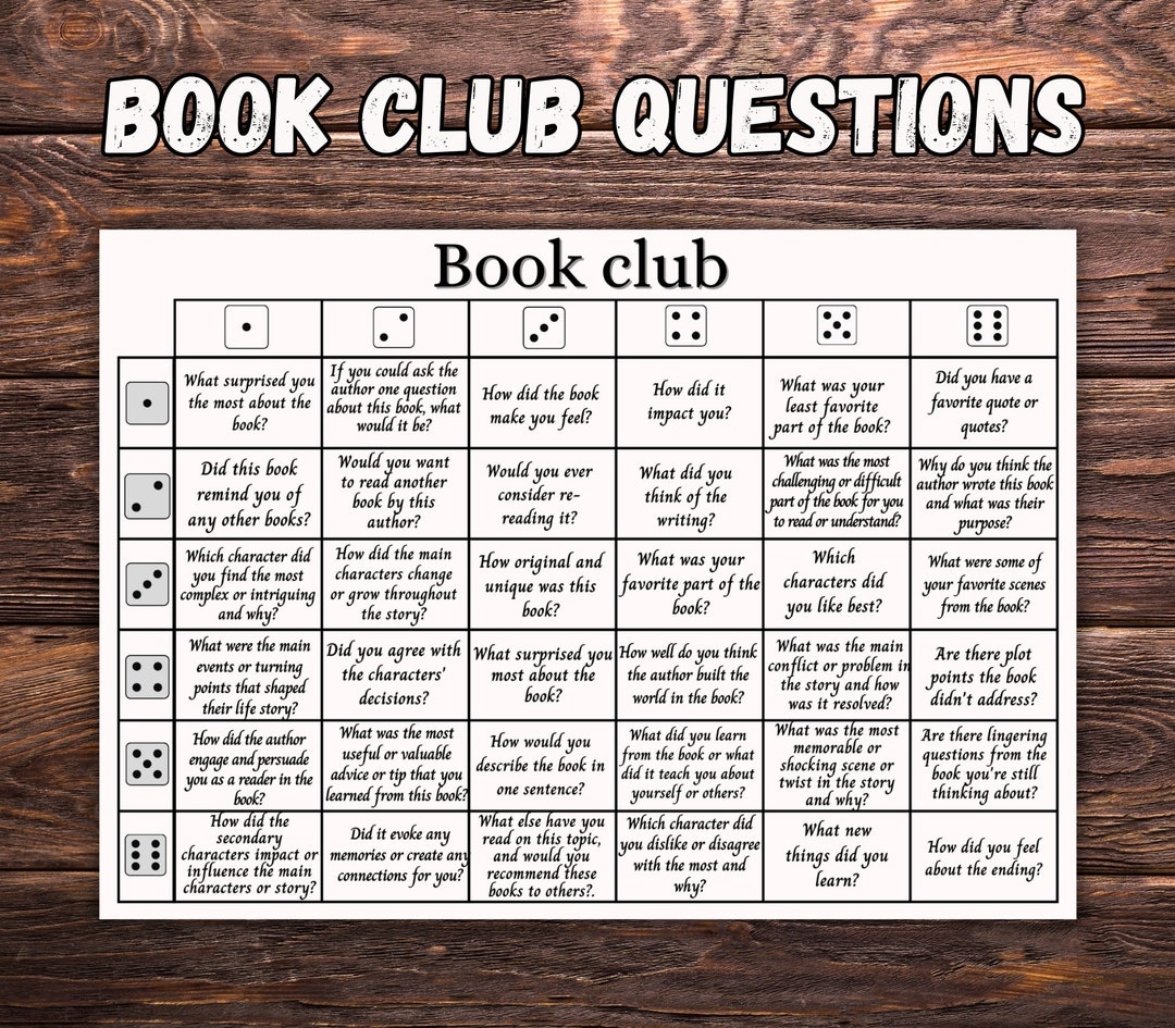 Book Club Discussion Questions Printable Bookclub Cards Discussion Prompts Book Club Gift Book Review Dice Game Get To Know You Etsy Ireland